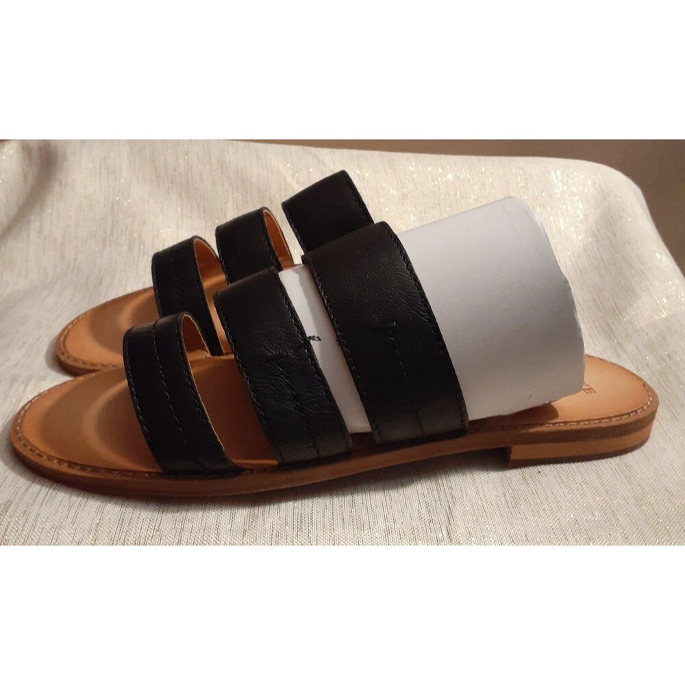 Frye and Co. Evie 3 Band Slide Sandals Size 6.5 Black Slip On 3 Band Flats